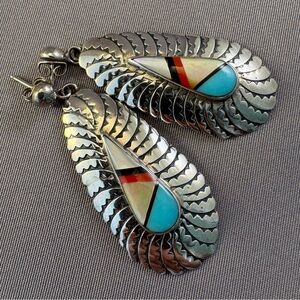 Vintage Sterling Silver and Inlaid Gemstone‎ Earrings
